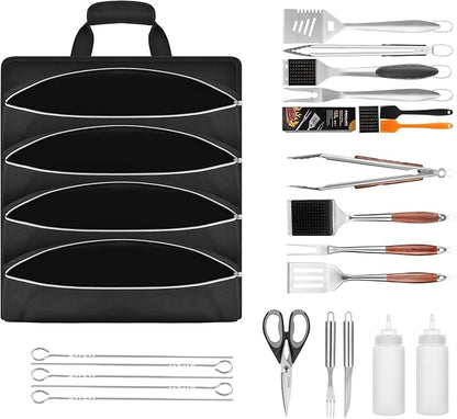 Grill Tool Accessory Storage Bag Roll Up, BBQ Tools Carry Orangizer Case for Grilling Utensil, Large Oxford Cloth Griddle Classifiable Holder for Outdoor Camping Barbecue Hiking Picnic Trip(Box Only)