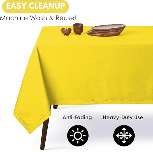 Table Cloth Rectangle 60x84, Kitchen Dining Indoor Outdoor Buffet Table Cover 100% Cotton Tabletop Table Cloth Decoration Parties BBQ Machine Washable, Lemon Yellow