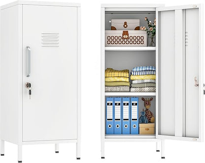 Metal Locker Cabinet, 35.4" H Home Office Storage Lockers, Vertical Steel Storage Cabinet with Locking Door and 2 Adjustable Shelves, Garage Tool File Cabinets for Home Office,Garage,Bathroom,White
