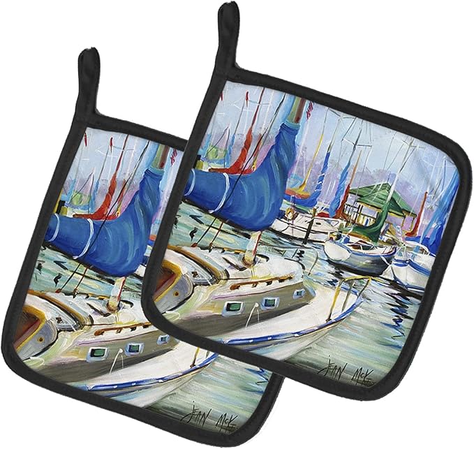 Caroline's Treasures JMK1241PTHD Day Break Sailboats Pair of Pot Holders Kitchen Heat Resistant Pot Holders Sets Oven Hot Pads for Cooking Baking BBQ, 7 1/2 x 7 1/2