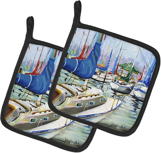 Caroline's Treasures JMK1241PTHD Day Break Sailboats Pair of Pot Holders Kitchen Heat Resistant Pot Holders Sets Oven Hot Pads for Cooking Baking BBQ, 7 1/2 x 7 1/2
