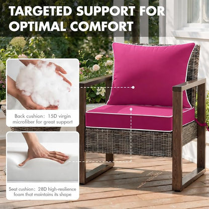 MIULEE Hot Pink Outdoor Seat Cushion 24x24 Inch Waterproof Cushion | Deep Seat and Back Cushion for Patio Furniture Chair Sofa Couch, Fade Resistant, Handle and Adjustable Straps