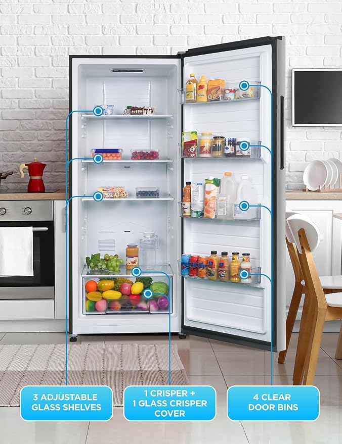 Commercial Cool 16.4 Cu. Ft. Convertible Freezer Refrigerator, Upright Fridge with Glass Shelves, Reversible Door, ENERGY STAR rated, Auto Defrost, CCUC1640GS, Stainless Look | Upright Fridge with Glass Shelves, Reversible Door, ENERGY STAR rated, Auto...