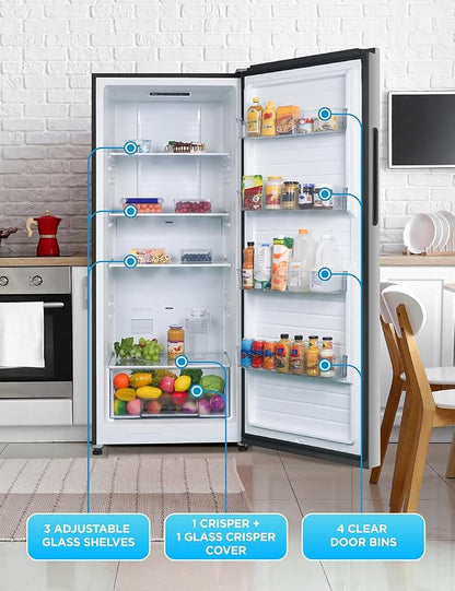 Commercial Cool 16.4 Cu. Ft. Convertible Freezer Refrigerator, Upright Fridge with Glass Shelves, Reversible Door, ENERGY STAR rated, Auto Defrost, CCUC1640GS, Stainless Look | Upright Fridge with Glass Shelves, Reversible Door, ENERGY STAR rated, Auto...