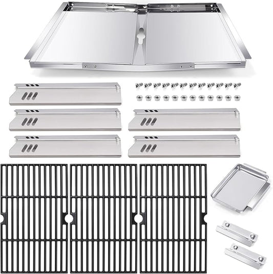Hiorucet Grill Grease Tray Replacement Parts for Dyna Glo DGF510SBP, Adjustable 24''-30'' Grill Drip Pan Tray, DGF510SBP Grates and Heat Tent Plates for Dyna Glo Grill Replacement Parts 5 Burner.