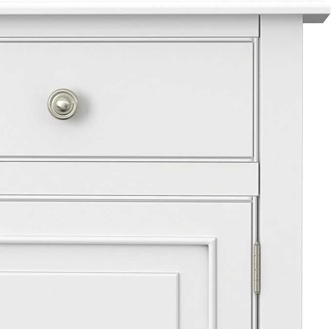 SIMPLIHOME Connaught 40" Wide Solid Wood Storage Cabinet in White | Traditional slim entryway and living room organizer for hats, gloves, shoes and keys with space-saving storage design.