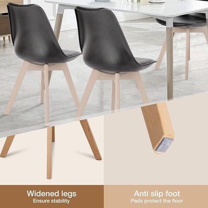 OLIXIS Modern Dining Chairs Set of 4, Plastic Kitchen Chairs with Wood Legs and Backrest, Lightweight Side Chair for Bedroom, Living Room, Apartment, Black
