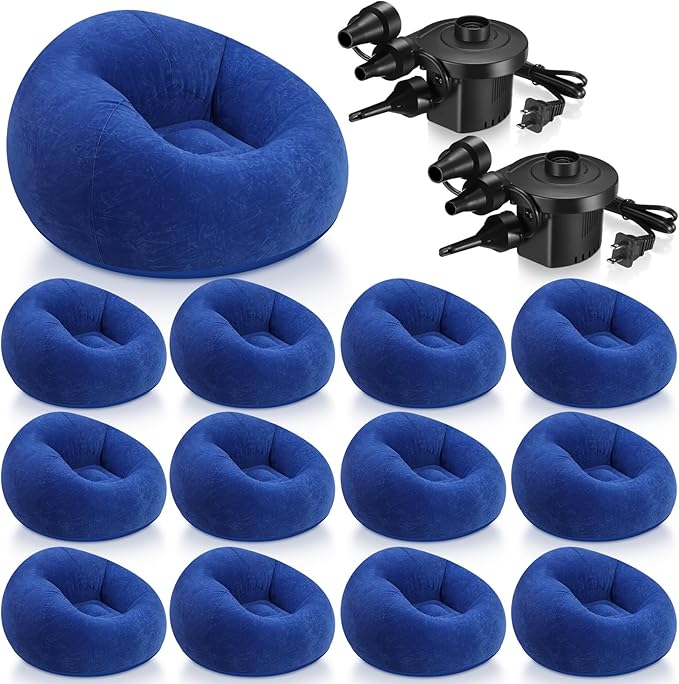 Realspring 6 9 12 Pcs Inflatable Bean Bag Chairs for Adults with Electric Air Pump, Blow up Couch Folding Portable Inflatable Couch Lazy Sofa for Outdoor Movie Night Camping(Dark Blue,12 Pcs)