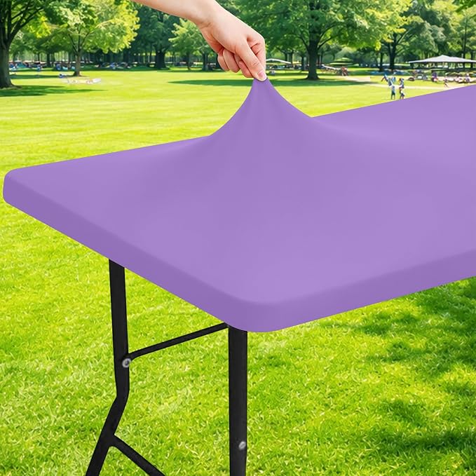 Moosfor Spandex 6 Foot Rectangle Table Cloth, Elastic Fitted Tablecloths for Picnic, Stretch Washable Patio Table Cover for Outdoor, Camping, Banquet and Parties (Lavender Purple, 30"x72")
