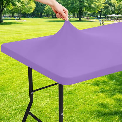 Moosfor Spandex 6 Foot Rectangle Table Cloth, Elastic Fitted Tablecloths for Picnic, Stretch Washable Patio Table Cover for Outdoor, Camping, Banquet and Parties (Lavender Purple, 30"x72")