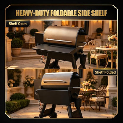 QuliMetal for Traeger Grills BAC362 Folding Front Shelf– Steel Grill Accessory for Pro 22, Pro 575, Ironwood 650, Century 22 Pellet Grills, Ideal for Food Prep and Storage, 25'' X 12''