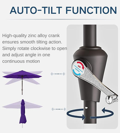 9FT Auto-Tilt Patio Umbrella|Outdoor Market Table Umbrella with 8 Fiberglass Ribs for Pool,Deck&Backyard