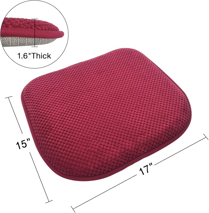 Wine Red Kitchen Chairs Cushions Non Slip Foam Office Seat Cushions Washable Soft Thick Pads Large Wooden Metal Tapered Dining Chair Cushions,17" x 15"