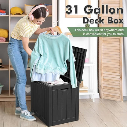32 Gallon Outdoor Storage Box, Resin Deck Boxes Outdoor Waterproof For Patio Furniture, Garden Tools, Pool Supplies, Lockable And UV Resistant (a Set of 2,Striped Black)