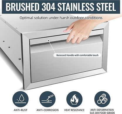 Outdoor Kitchen Drawer 14 x 8.5 x 23 inch Flush Mount BBQ Layer Drawer, Durable Stainless Steel Kitchen Drawer Outdoor Kitchen Access Drawer for BBQ Island Patio