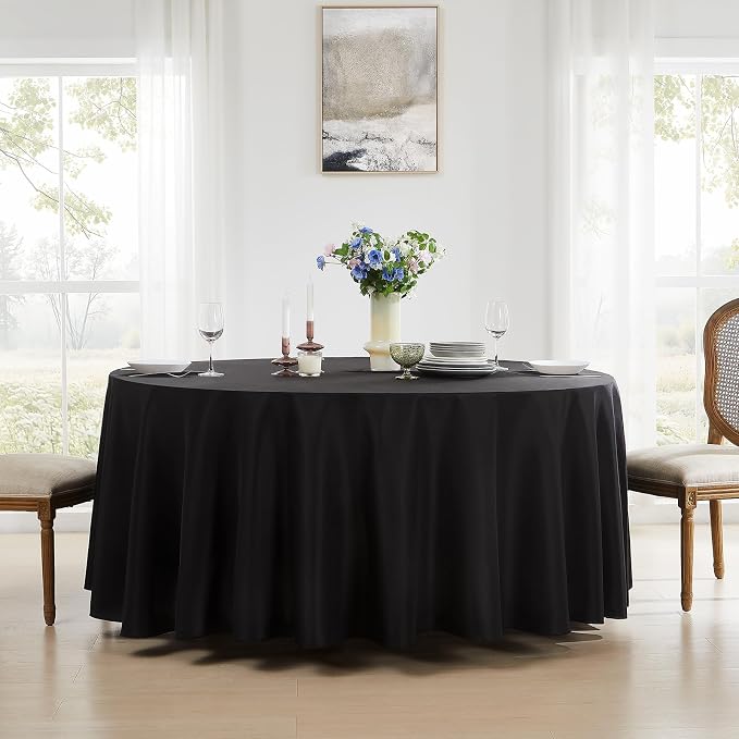 10 Pack Black Round Tablecloths 90 Inch for Dining Tables | Washable Decorative Linen Polyester Table Cover for Banquets Buffets Parties and Weddings