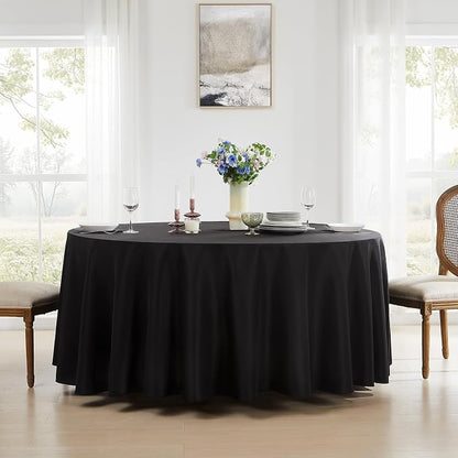 1 Pack Black Round Tablecloths 120 Inch for Dining Tables | Washable Decorative Linen Polyester Table Cover for Banquets Buffets Parties and Weddings