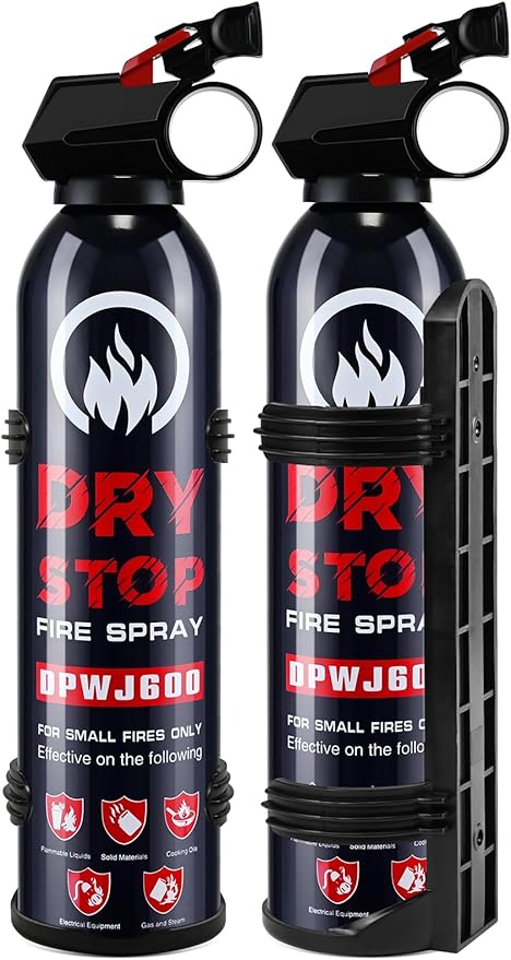 Dry Stop Fire Extinguisher Spray - 2 Packs Portable Fire Extinguisher with Mount for Boat Vehicle Home Car Garage Kitchen, 600g Dry Powder Fire Extinguishers for Electrical Grease Battery Fires & More