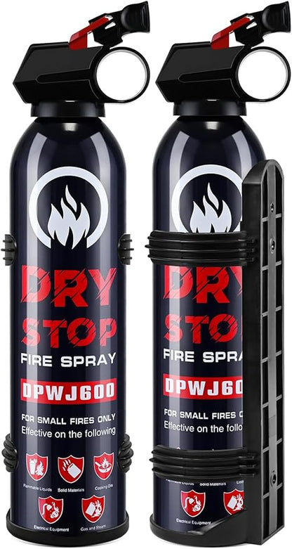 Dry Stop Fire Extinguisher Spray - 2 Packs Portable Fire Extinguisher with Mount for Boat Vehicle Home Car Garage Kitchen, 600g Dry Powder Fire Extinguishers for Electrical Grease Battery Fires & More