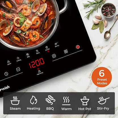 TOPWISH Single Burner Electric Stove, 110V-120V Portable Electric Cooktop, Countertop Stove Top Burner Hot Plate Ceramic Cooktop with Touch Control 10 Power Levels Child Lock Timer for Kitchen Cooking