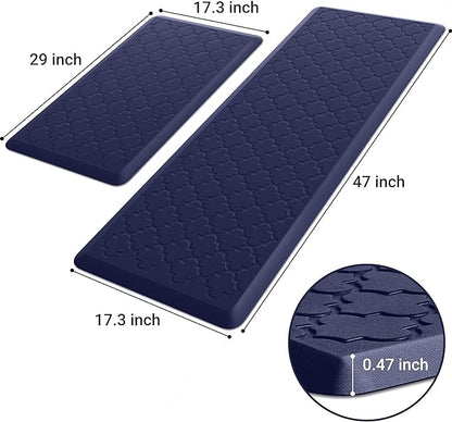 Kitchen Mat [2 PCS] Cushioned Anti-Fatigue Floor Mat Water Resistant Non-Skid Kitchen Mats and Rugs Ergonomic Comfort Foam Kitchen Rugs Standing Mat for Kitchen Floor Office Sink Laundry(Blue)