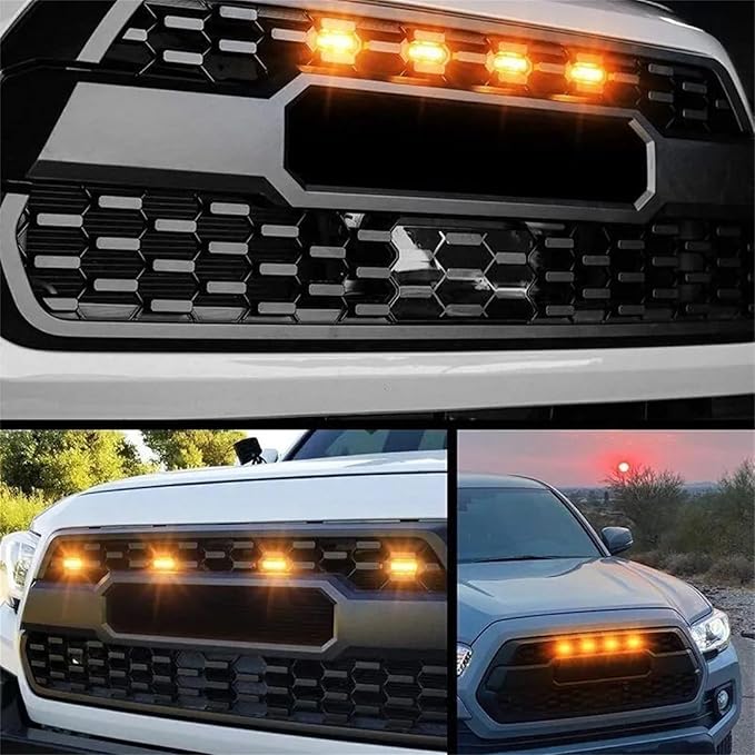 ikaufen 4PCS LED Grille Lights Amber Front Grill Marker Lights IP67 Waterproof with Wiring Harness for Pickup Trucks & Off-Road Vehicles