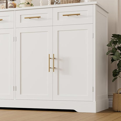 HOSTACK 60" Large Buffet Sideboard with Storage, 36" Tall Kitchen Buffet Storage Cabinet with 4 Drawers, Modern Coffee Bar Cabinet with Gold Handles, Long Sideboard Buffet Table for Kichen, White