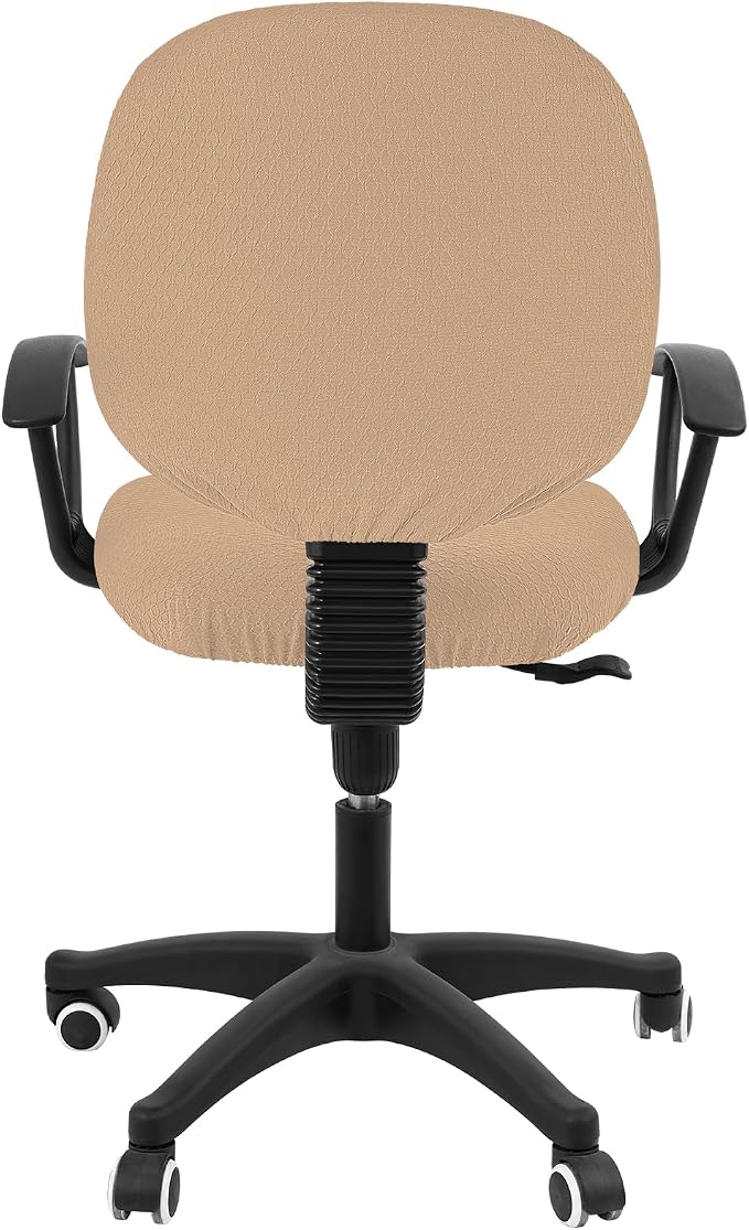 Smiry Office Computer Chair Covers for Desk Rotating Chair Protector | Stretch Jacquard Removable Washable Universal Slipcovers, Seat + Backrest Cover, Camel