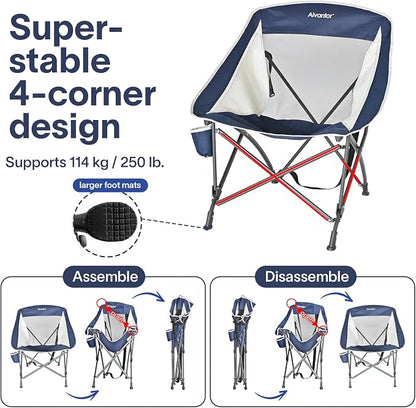 Alvantor 2PC Folding Camping Chair with Breathable Mesh,Portable Outdoor Chair for Adults, Heavy Duty Steel Frame Supports 250 lbs,Built-in Cup Holder,Carry Strap for Camping Beach Sports Tailgating