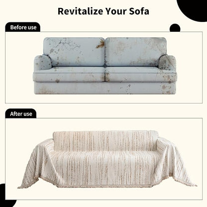 WEYOND Chenille Couch Cover Tassels, Sofa Cover Washable, 71" x 102", Khaki | Pet Friendly Sofa Slipcover for Sectional Sofa, Loveseat, 2 or 3 Cushion Couch, Corner Sofa, Futon Cover