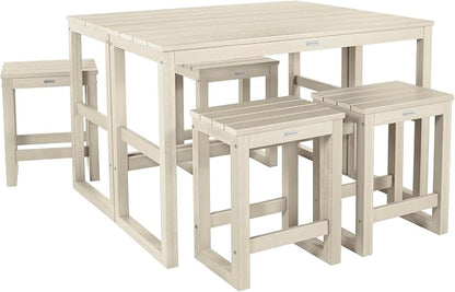 highwood Monroe 6-Piece Counter Height Modern Balcony Set, 2 Tables and 4 Stools, Whitewash