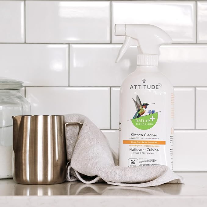 ATTITUDE Kitchen Cleaner Spray, EWG Verified, Degreaser Spray to Cut Grease & Grime, Plant-Based & Vegan, Citrus Zest Scent, 27.1 Fl Oz