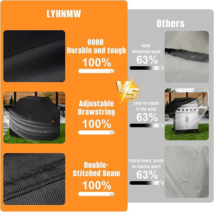 LYHNMW 60 Inch Grill Cover for Weber Genesis II, LX 300 and Genesis 300 Series Outdoor Gas Grill, Heavy Duty 600D Waterproof & Dustproof Grill BBQ Covers, Anti-UV, Rip-Proof Island Grill Cover