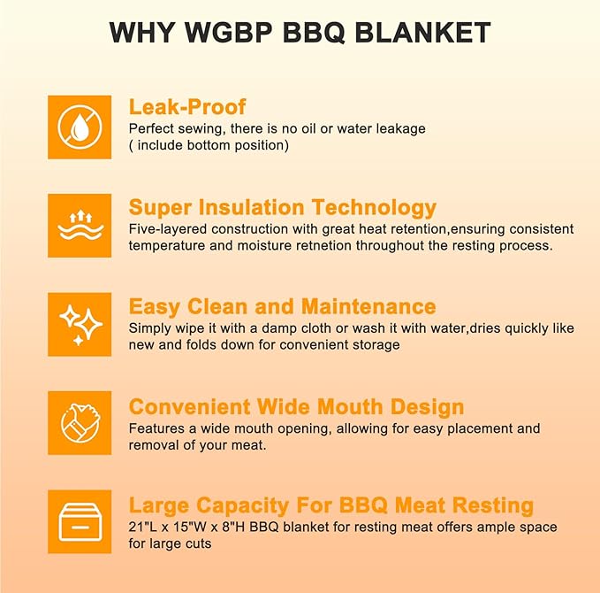 BBQ Blanket for Resting Meat – Insulated BBQ&Smoker Accessories for Smoking & Grilling, Reusable Barbecue Meat Resting Bag（Tub with Wide Mouth for Brisket, Beef, Pork & More (21in Size)