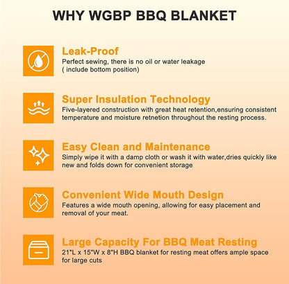 BBQ Blanket for Resting Meat – Insulated BBQ&Smoker Accessories for Smoking & Grilling, Reusable Barbecue Meat Resting Bag（Tub with Wide Mouth for Brisket, Beef, Pork & More (21in Size)