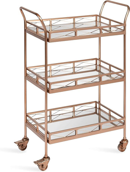 Kate and Laurel Ketia Glam Metal Bar Cart; 23 x 13 x 34; Rose Gold; Glamorous Three Tier Gold Bar Cart for Display and Storage