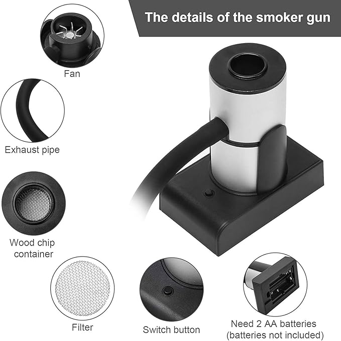 Hoedia Smoking Gun Wood Smoke, Portable Handheld Smoke Infuser,Cold Smoker Food Smoker Gun for Meat, Kitchen Smoke Gun for Cooking with Wood Chips for Bar Cooking Meat BBQ Drinks (Sliver)