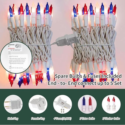 Red White and Blue Mini String Lights, 31.9FT 150 Lights 4th of July Patriotic Lights White Wire, Red White Blue Fairy Lights for Indoor Outdoor Independence Day Memorial Day Tree Decoration
