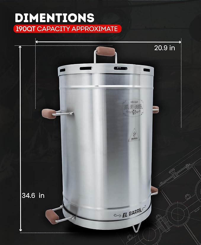EL BARRIL 45LBS Lite Large Barrel Smoker Grill – Juicy, Even BBQ Every Time, 430 Stainless Steel, Vertical Charcoal Barrel Grill and Rust-Resistant Design, Perfect for Family, Parties & Outdoor
