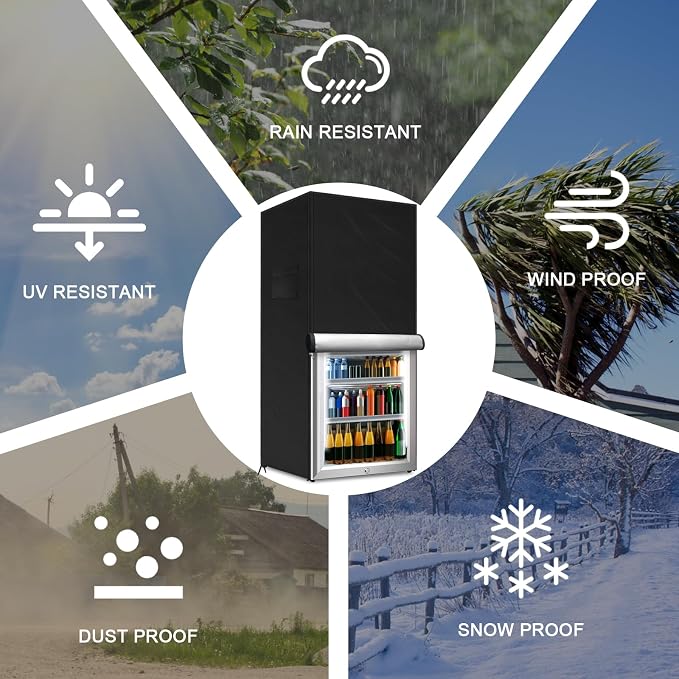 Outdoor Refrigerator Cover Outdoor Dustproof Freezer Covers for Protecting Upright Freezers/Beverage Refrigerator Compact 5-7.5 Cubic Foot Freezer (Black, 23" x 23"x 56")