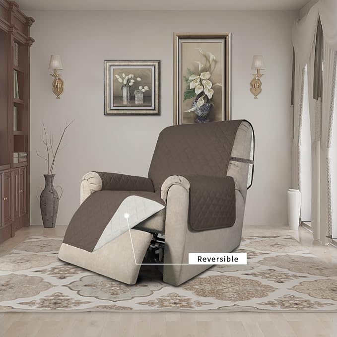 Easy-Going Recliner Chair Slipcover Reversible Sofa Cover Water Resistant Couch Cover Furniture Protector with Elastic Straps for Pets Dog (Recliner 22 inch, Taupe/Ivory) | Machine Washable Slipcover For Dogs, Water Resistant Furniture Mat For Living R...
