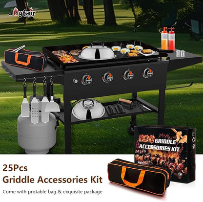 25Pcs Griddle Accessories Kit for Blackstone, Joyfair Stainless Steel Flattop Grilling Spatula Accessory Tools Set with Smash Burger Press Basting Cover for Outdoor BBQ Hibachi Cooking (PP Handle)