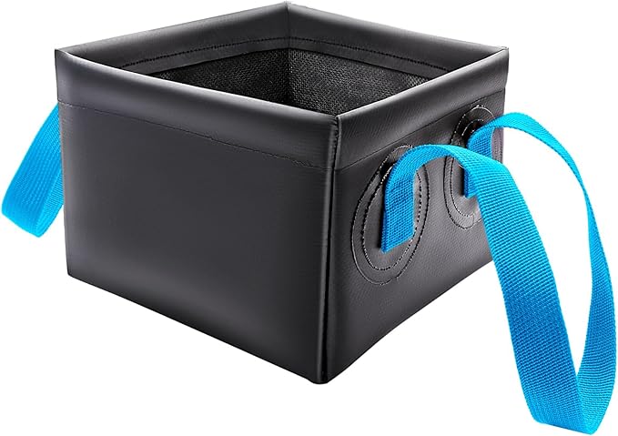 Grill Brush Water Bucket, Collapsible Dunk Tank Grill Brush Bristle Free for Barbecue Cleaner Tank for Steam Grill Brush Cleaning (Blue+Black)