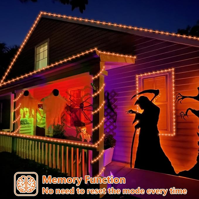 YEGUO Solar Halloween Lights Outdoor Waterproof, 66ft 200 LED Orange Solar Rope Lights, 8 Modes Fairy Lights in Clear Thin Tube