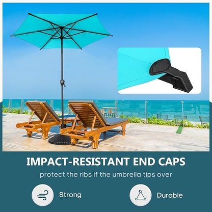 Abba Patio 7.5FT Lyon Outdoor Patio Umbrella Outdoor Table Umbrella with Push Button Tilt and Crank Market Umbrella 6 Sturdy Ribs UV Protection Waterproof for Garden Deck Backyard Pool, Turquoise
