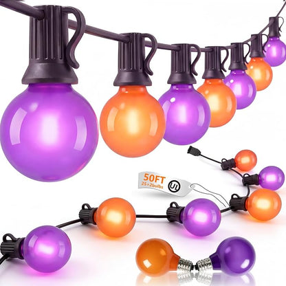 50FT G40 Halloween Orange and Purple Globe String Lights Outdoor Waterproof | Hanging Patio Light with 27 LED G40 Globe Bulbs, Plug in Outdoor Halloween Decorations Lights for Party Porch Garden Backyard