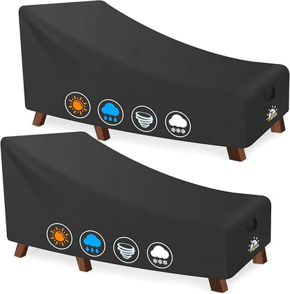 Zettum Outdoor Lounge Chair Cover 2 Pack - Waterproof Patio Chaise Lounge Chair Cover, 600D Fade-Resistant Outdoor Seating Covers For Pool Lounge Chair, Lawn Bench Furniture 76 x 32 x 32 Inch
