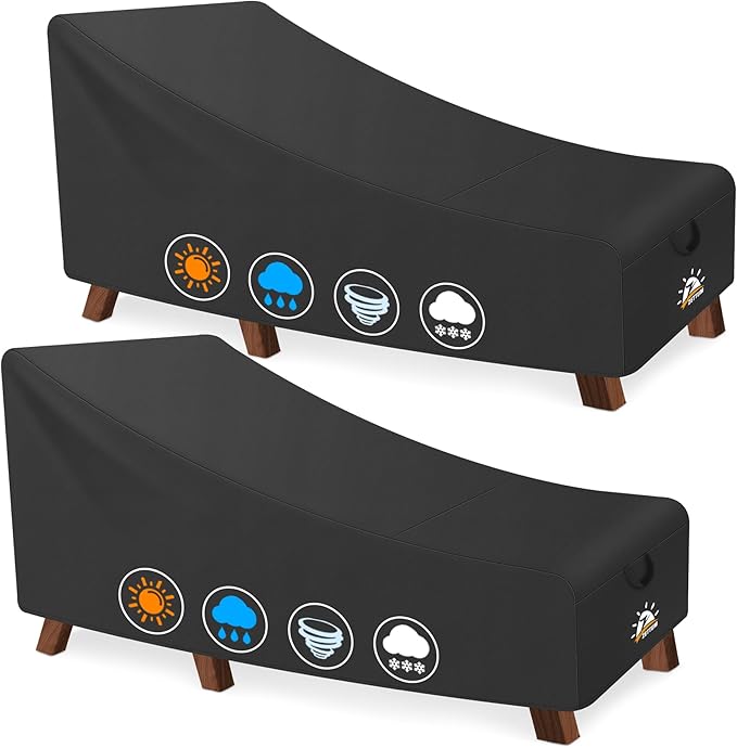 Zettum Outdoor Lounge Chair Cover 2 Pack - Waterproof Patio Chaise Lounge Chair Cover, 600D Fade-Resistant Outdoor Seating Covers For Pool Lounge Chair, Lawn Bench Furniture 84 x 32 x 32 Inch