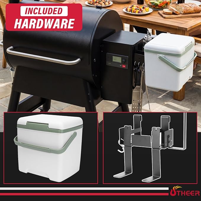 Utheer Pellet Grill Side Prep & Drink Station with Hanging Cooler, Universal Clamp-On Side Shelf, Fits Traeger Pro 22/34, Pro 575/780, Weber Searwood 600/XL 600, Pit Boss Austin XL,Camp Chef Pro 24/36