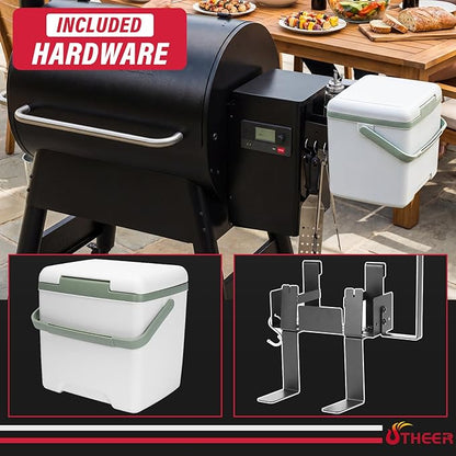 Utheer Pellet Grill Side Prep & Drink Station with Hanging Cooler, Universal Clamp-On Side Shelf, Fits Traeger Pro 22/34, Pro 575/780, Weber Searwood 600/XL 600, Pit Boss Austin XL,Camp Chef Pro 24/36